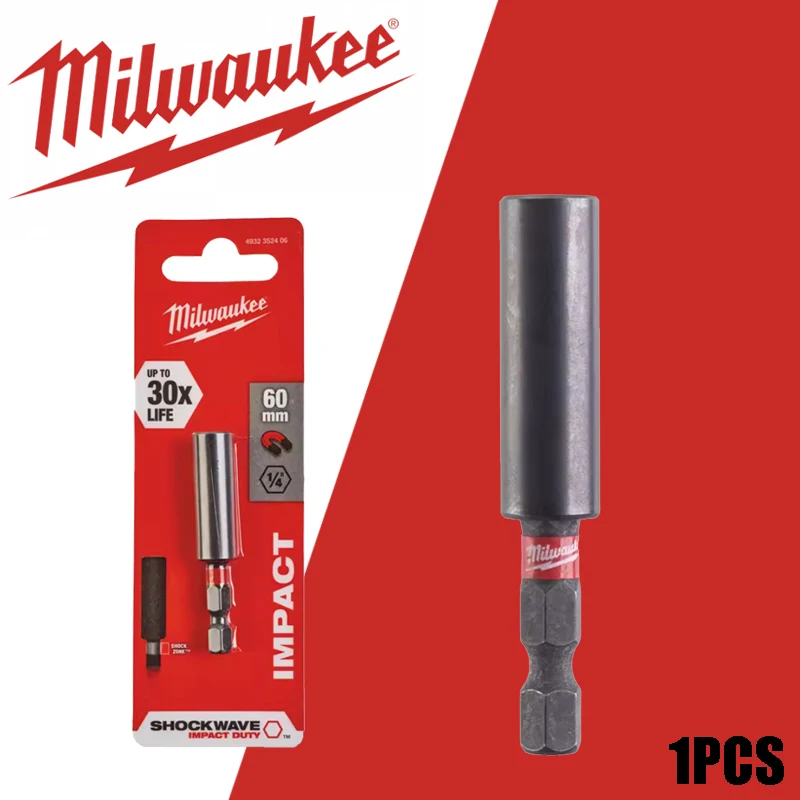 Milwaukee 4932352406 60mm 1/4” Hex Sleeve Shockwave Impact Duty Magnetic Bit Holder Power Tool Accessories