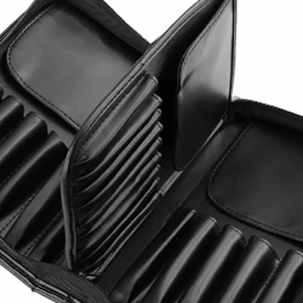 

1pc Makeup Brush Bag Large Capacity Foldable Storage Pouch Black PU Travel Lightweight Portable