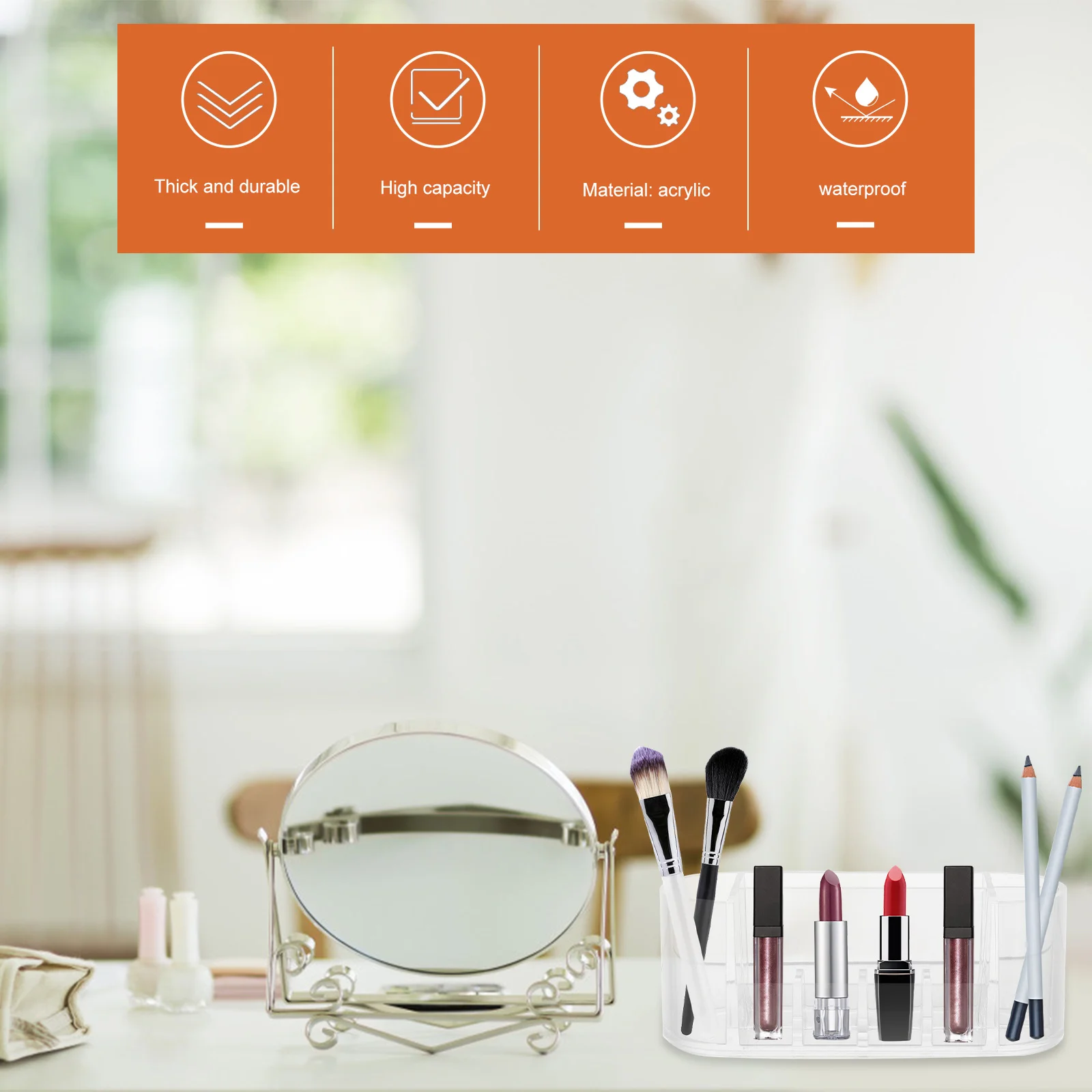 1Pcs Organizer Box Clear Makeup Tools Organizer with Multiple Grids Desktop Storage Container for Makeup Accessories