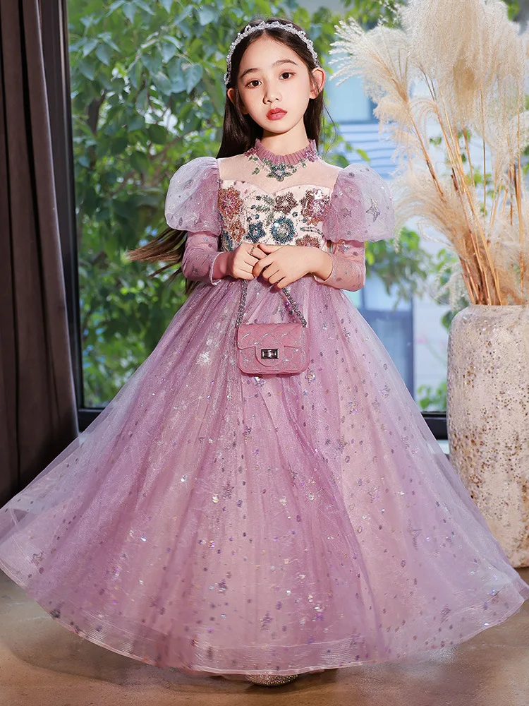 

Girls Sequin Dresses for Party Wedding Birthday Toddler Kid Evening Purple Dress Luxury 2023 Ball Gown Child Princess Vestido