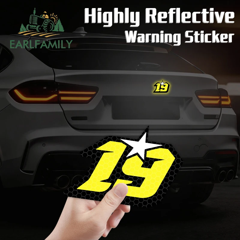 

EARLFAMILY Yellow Star Racing Number Reflective Car Stickers Motorcycle Rear Windshield Decals Waterproof Scratch-Proof Decor