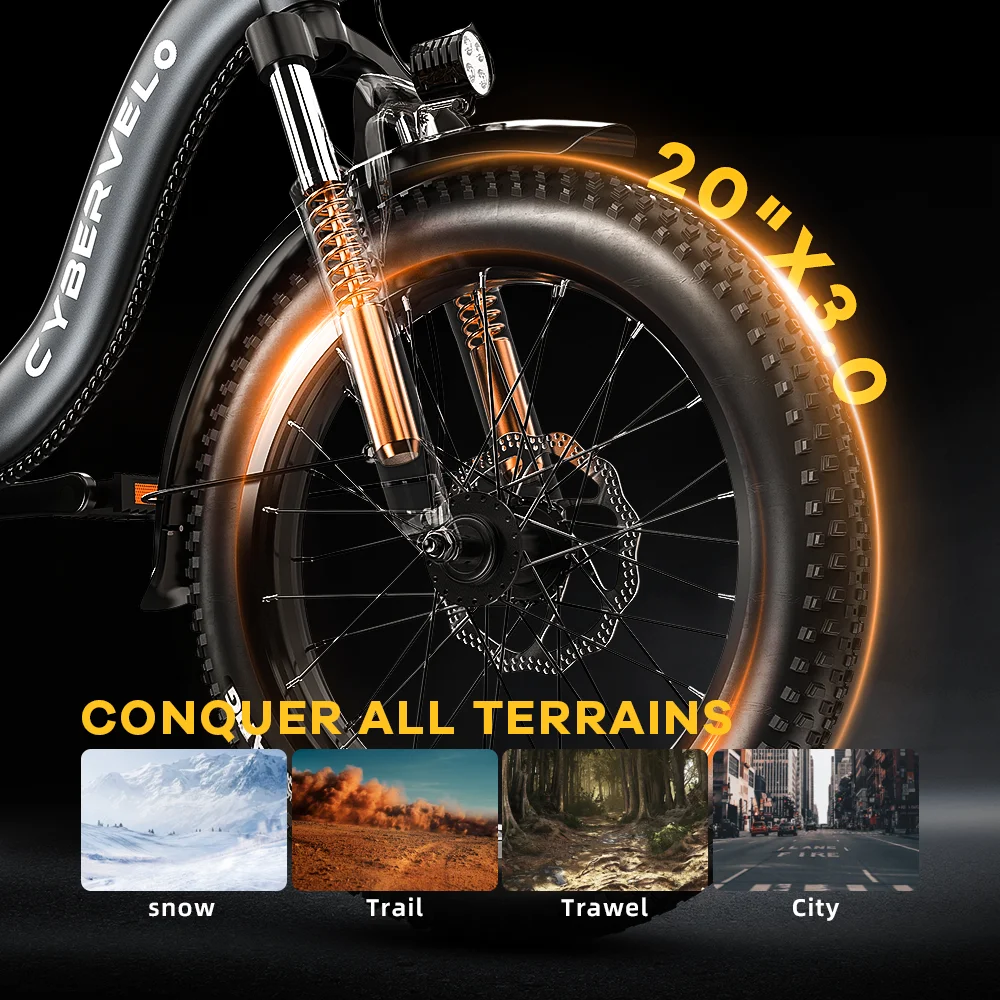 دراجة كهربائية قابلة للطي بإطارات سميكة مقاس 20 بوصة من Cybervelo MARS700، تخفيف المدينة، دراجة إلكترونية ببطارية 48 فولت 20 أمبير في الساعة، 30 ميجا في الساعة 80 ميلًا + نطاق 1000 وات