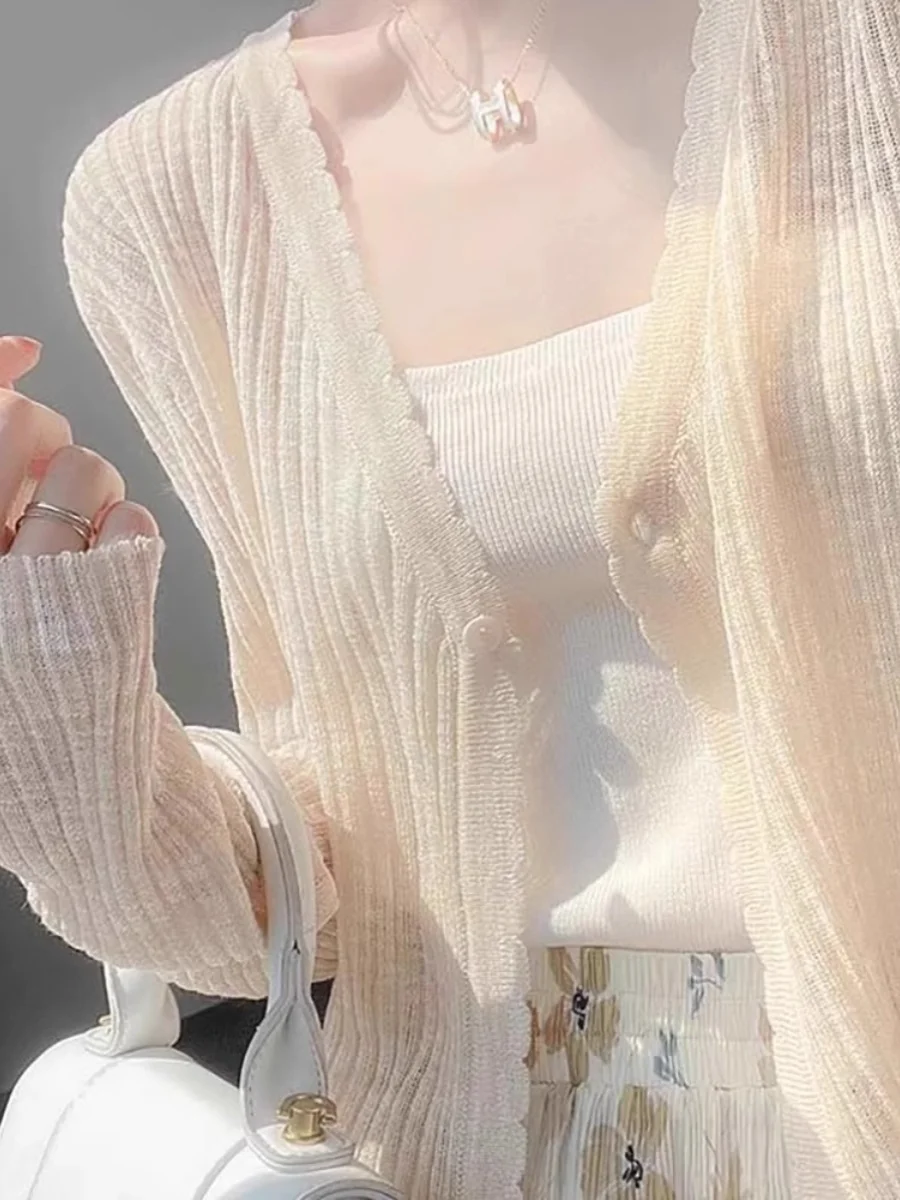 Lichtgewicht gebreid ijszijde zonbeschermingsvest dames zomer bijpassende ter rok luie airconditioner irt melk apr...