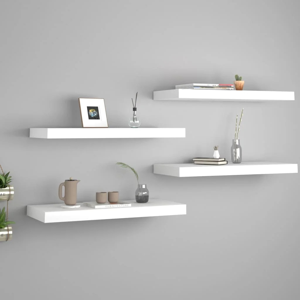 Wandregale, 4 Stück, weiß, 60 x 23,5 x 3,8 cm, MDF-Kunst- und Fotorahmen-Displays, Heimtextilien, Wandregale, Lagerregale