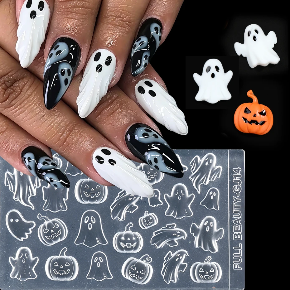 Kürbis-Geist 3D-Nagelanhänger Silikon-Nagelform Niedliche Cartoon-Halloween-Nagelkunstformen Nagelschmuckherstellung Maniküre-Dekorationen – Detail 1