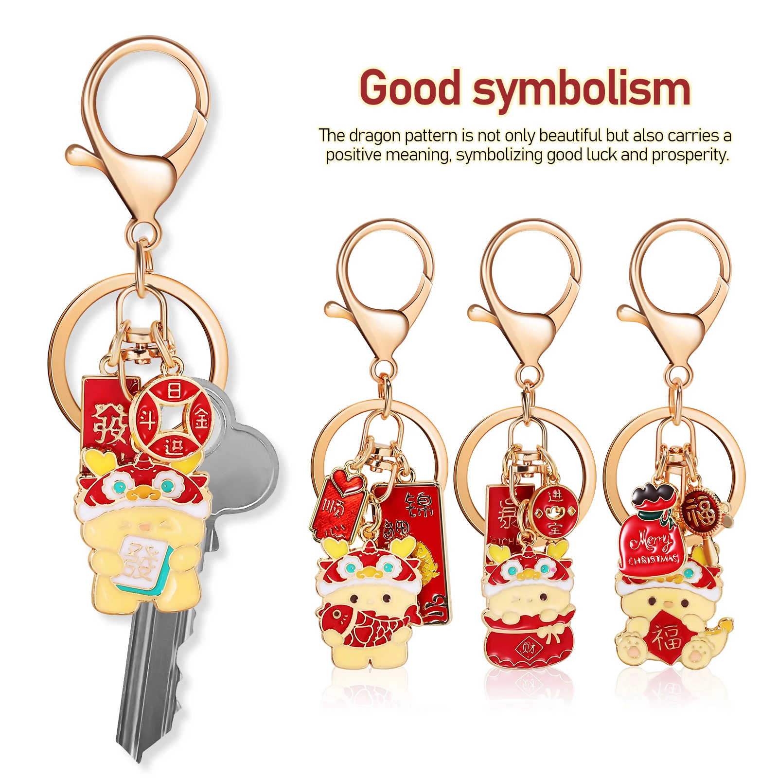 

4 pcs Metal Keychain Year of Dragon Gifts Keyring Ornament Keychains Memorial Souvenir Bag Pendant