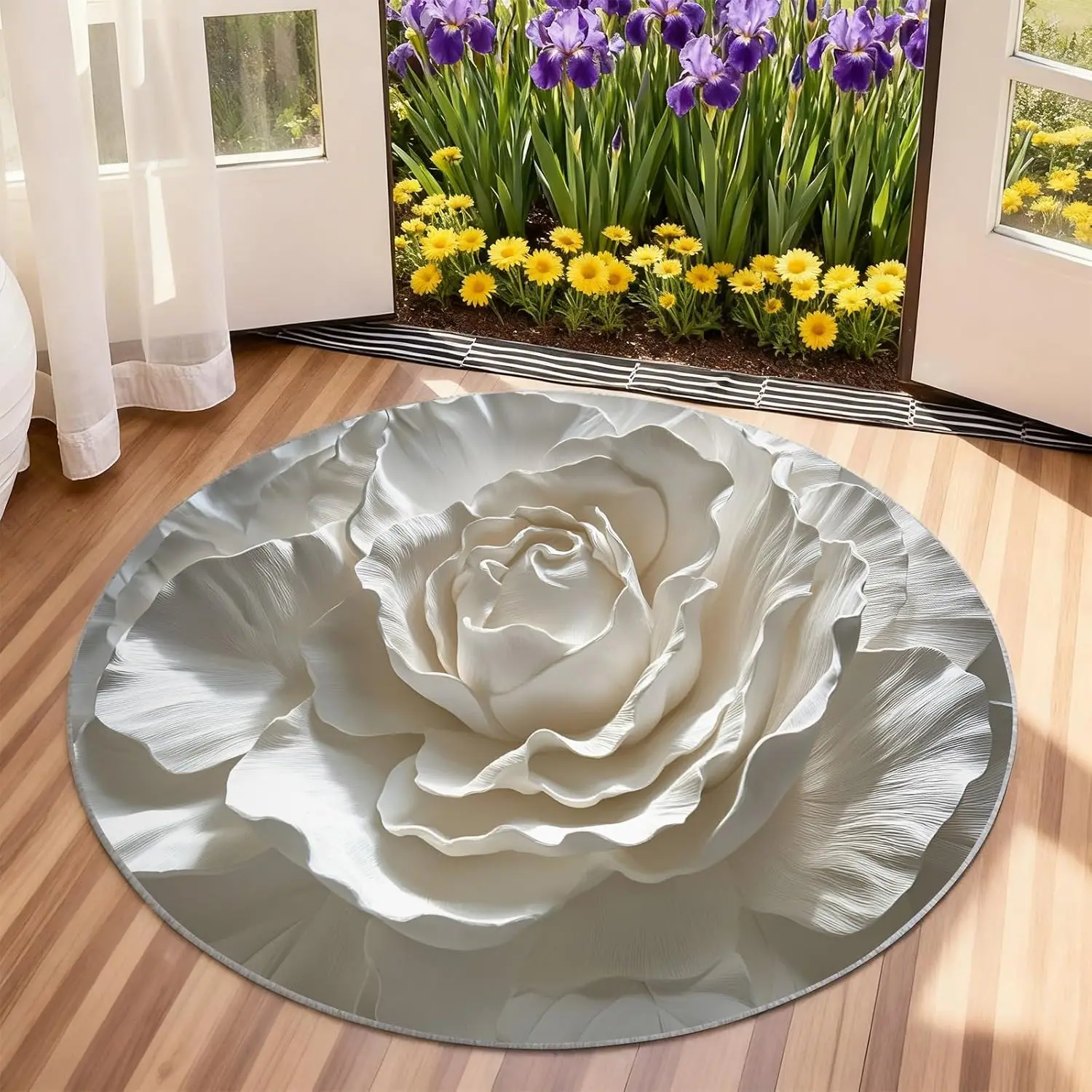 Tapis de bain rond luxueux à motif floral rose, en mousse éponge et polyester, antidérapant, moderne, pour la décoration du sol de la salle de bain, tapis d'appoint