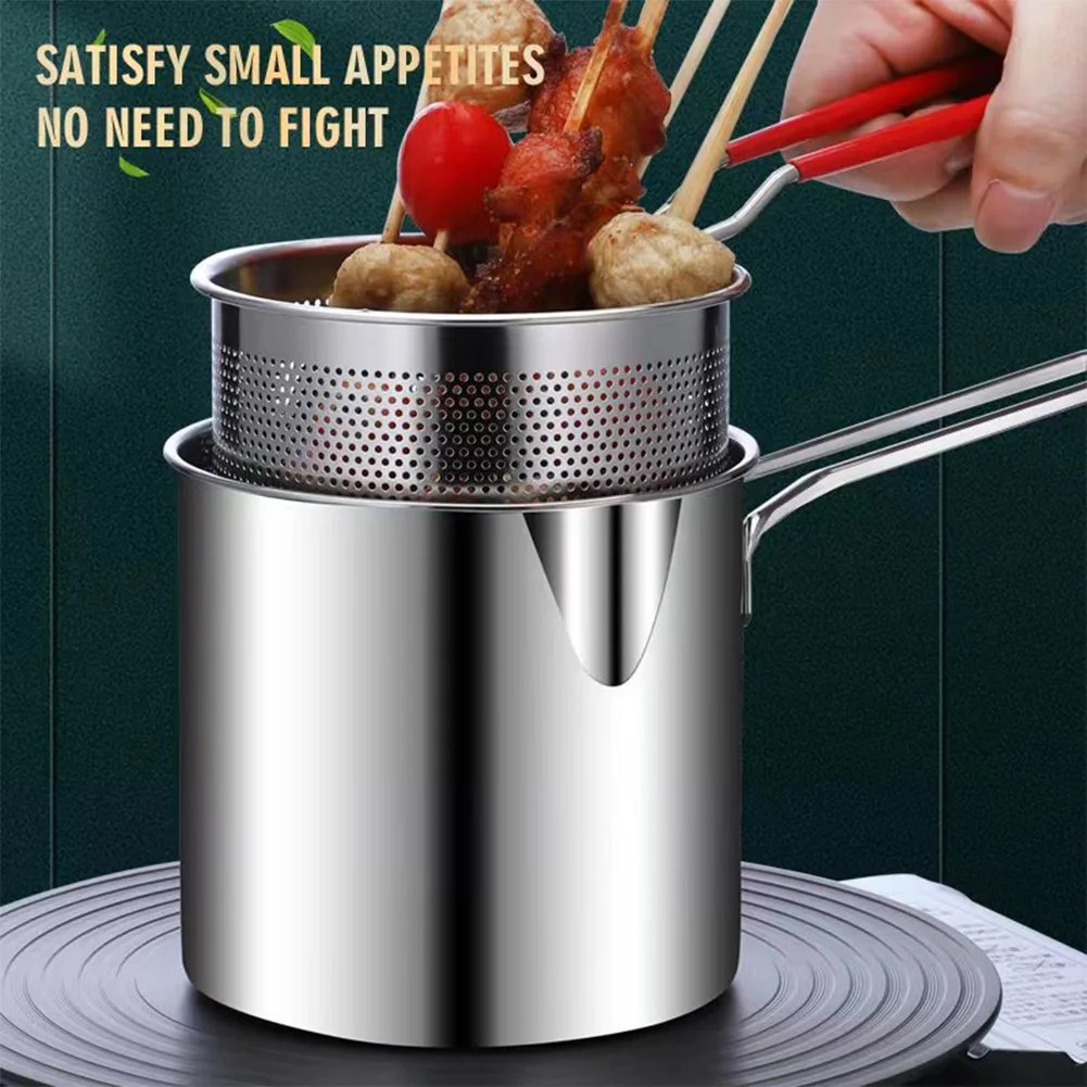 Deep Frying Pot Kitchen Fryer With Strainer 304 Stainless Steel Fryer Tempura Fryer Pan for Kitchen Fried Chicken Cooking Tools