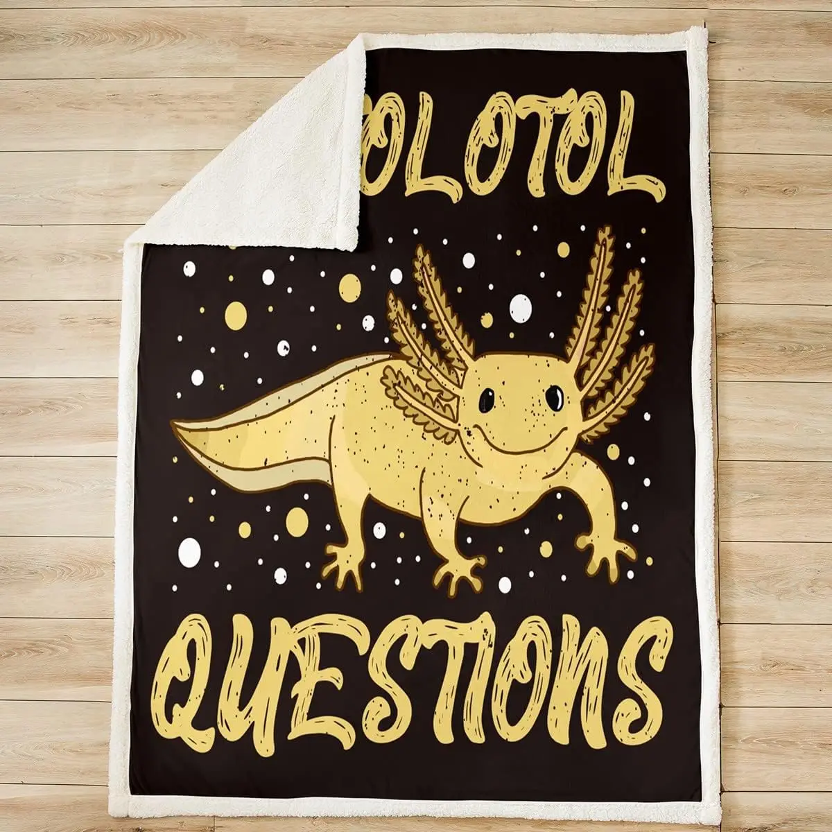 Cute Axolotl Throw Blanket Yellow Salamander Fleece Throw Blanket Kawaii Ocean Sealife Plush Blankets Black Sherpa