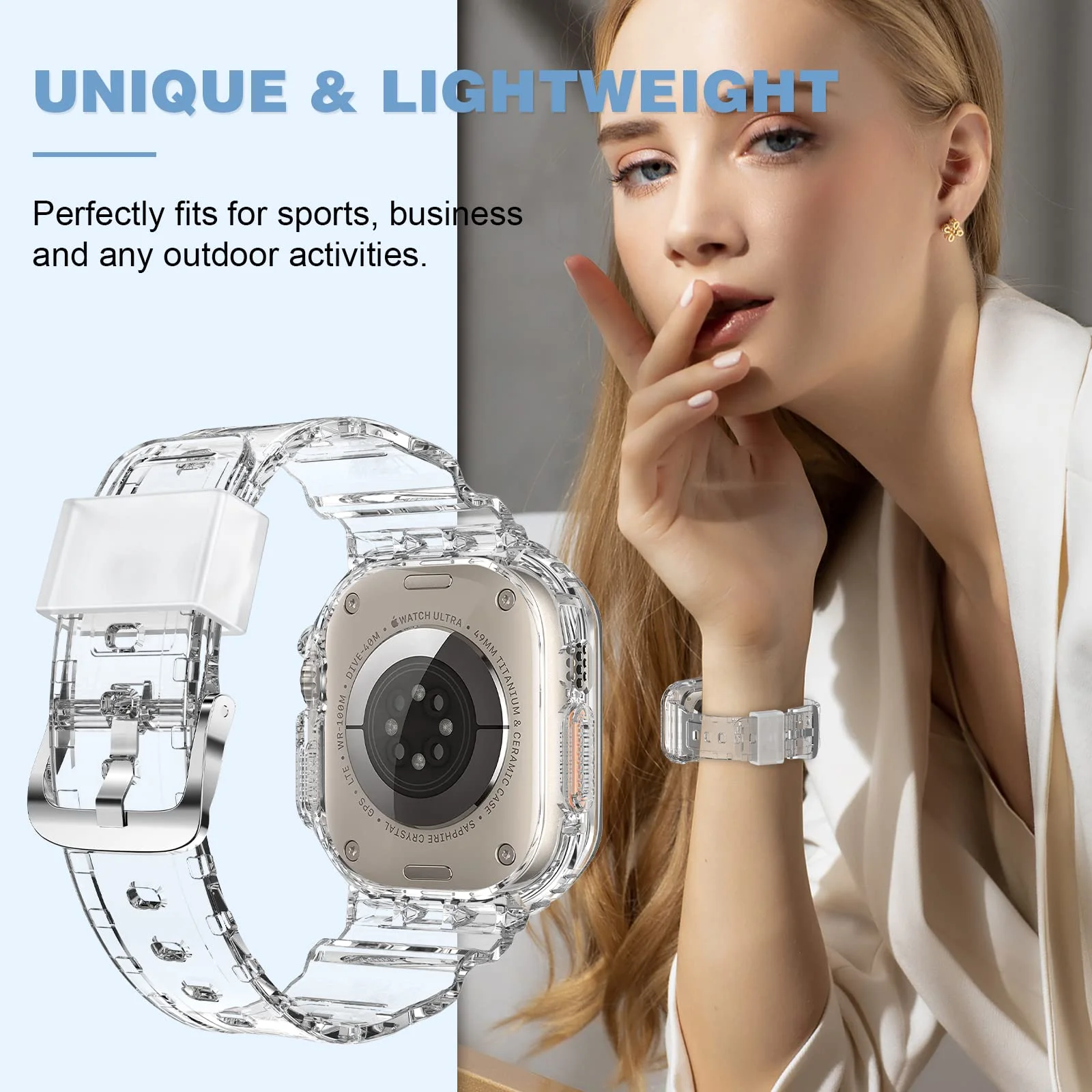 Przezroczysty pasek do Apple Watch iwatch Ultra 8 7 6 5 49mm 40mm 41mm 44mm 45mm mężczyźni kobiety wyczyść TPU wodoodporna bransoletka zespół
