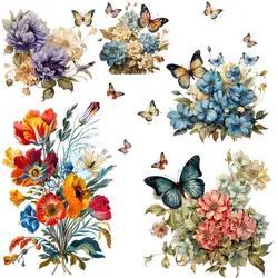 Butterflies And Flowers Heat Transfer For Clothing DIY A-Level Washable T-shirt Iron-On Thermal Sticker Fashion Patches Applique