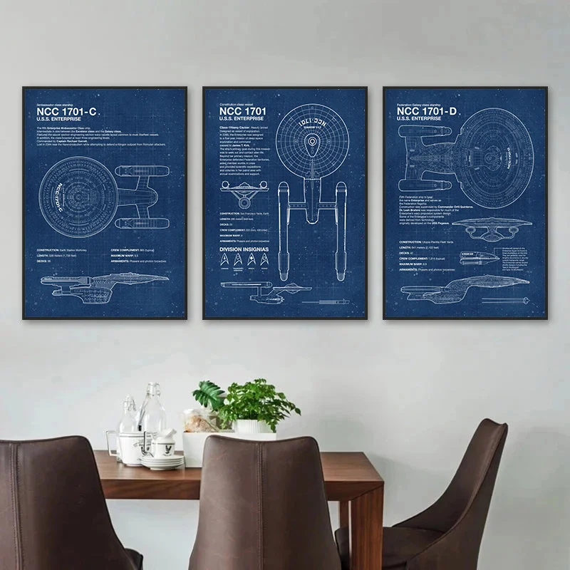 ستار تريك مخططات قماش يطبع الملصقات الفضاء العميق 9 فوييجر NCC شنتشو مخطط صور قماش جدار الفن للديكور المنزل #3