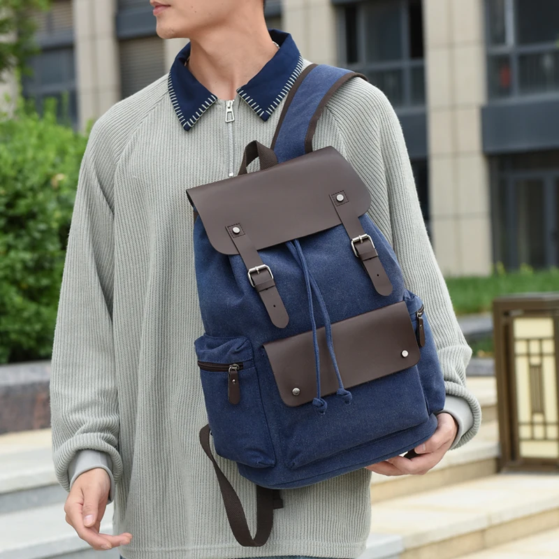 الرجعية قماش عادية الرجال بابا ركاب بابا لطلاب الجامعات حقيبة لابتوب 2025 Briti Sle طبقة مزدوجة إغلاق SAC sreка