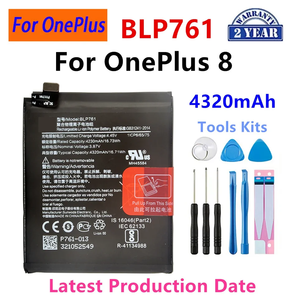 Batería de repuesto para teléfono BLP801 BLP761 BLP759 BLP745 BLP743 BLP699 BLP685 BLP657 BLP637 BLP633 para OnePlus 8 8 Pro 8T 2