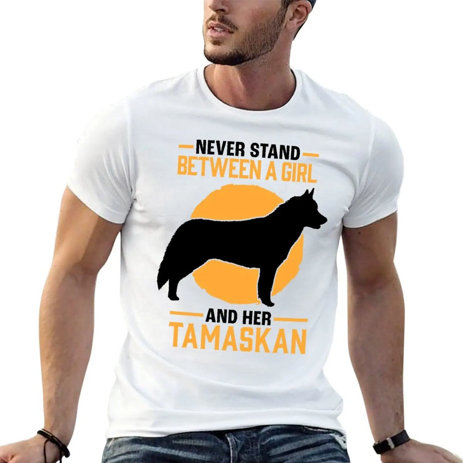 

Girl with Tamaskan Wolf Dog Tamaskan T-Shirt t shirts for man slim fit t shirt for man 100 percent cotton T-Shirt