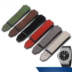 For Hublot Yubo 19mm Special Contract Interface Durable Soft Comfortable Suede Leather Waterproof Silicone Underskin Watch Band