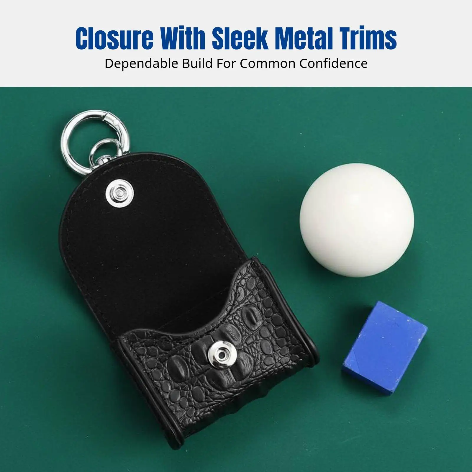 Cue Chalk Pouch Holder for Billiard Players Waterproof Bag with Sturdy Metal Hook