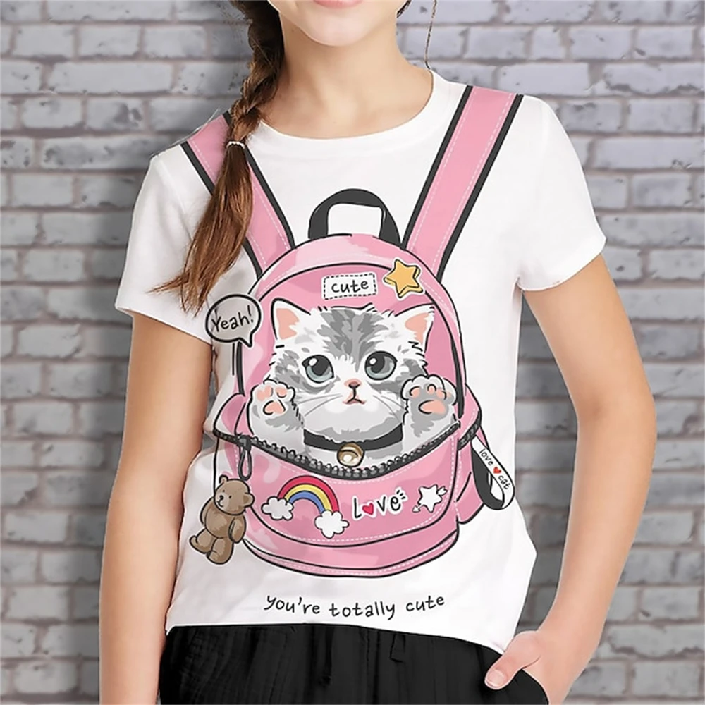 

Children's Clothing Girl T-Shirt Short Sleeve Creative 3D Cat Print Kids Summer Clothes Casual Fashion O-Neck Girl Clothes Tops