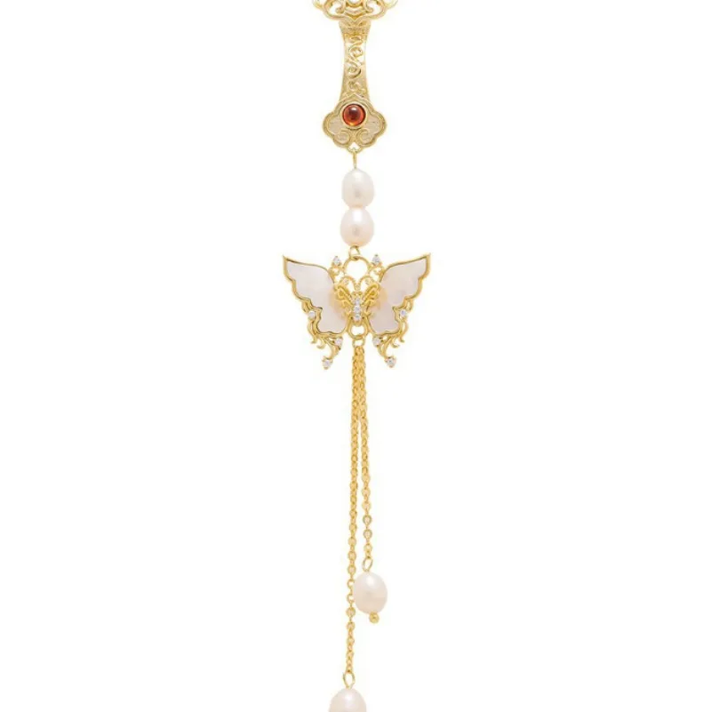 Exquisite Palace Style White Shell Butterfly Tassel Pendant Pearl Brooch Women Party Jewelry