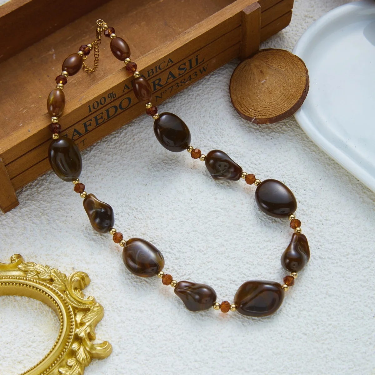 Vintage Unregelmäßige Braune Acryl-Perlenkette für Damen und Herren, Lässiger Minimalistischer Kristall-Abstandsperlen-Choker, Ins Ästhetischer Schmuck – Detail 27