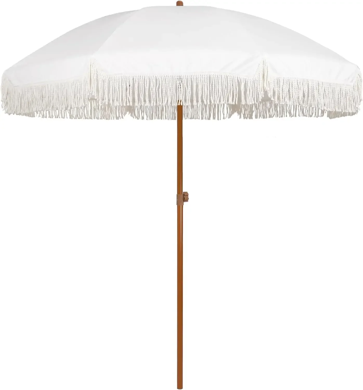 7ft Patio Umbrella with Fringe Outdoor Tassel Umbrella UPF50+ Premium Steel Pole and Ribs Push Button Tilt,  Gazebo