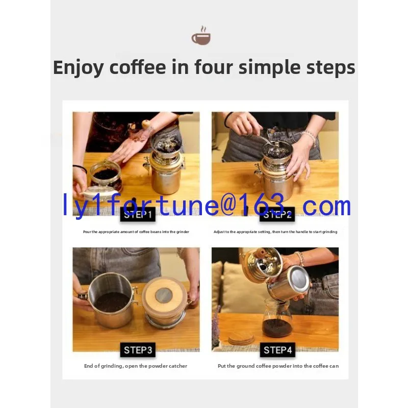 Coffee bean grinder 304 stainless steel household small grinder, portable hand coffee machine solid color stainless steel