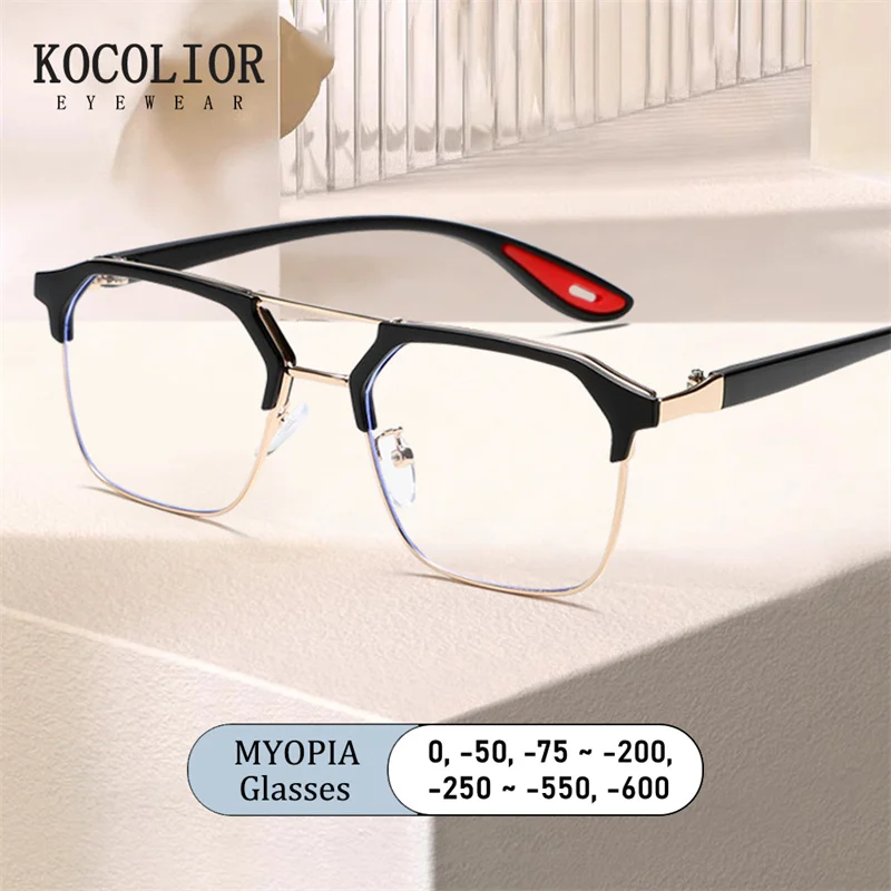 Brand Design Double-beam Spectacle Frame Myopia Glasses Custom Prescription Photochromic Anti Blue Ray Femal Shortsight Eyewear