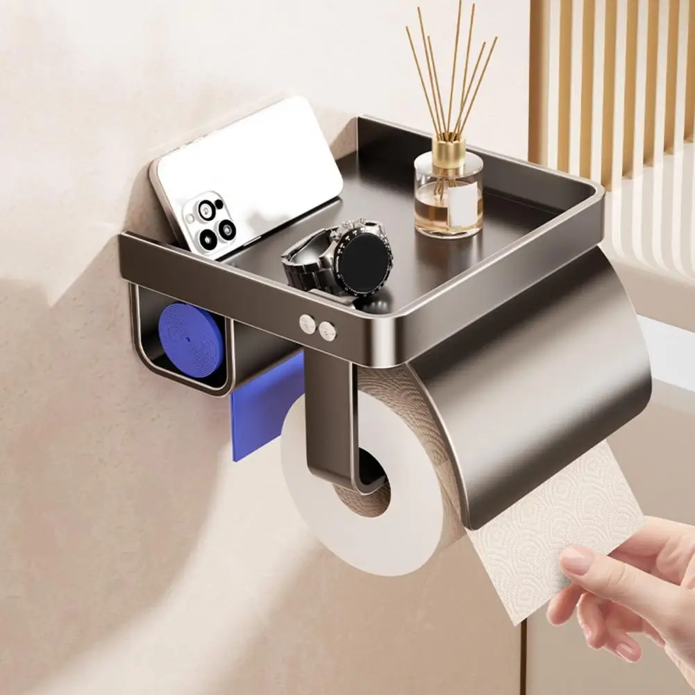 

Настенный держатель для туалетной бумаги с отсеком для мусорных пакетов, открытой полкой, защитой от брызг, многофункциональный, для туалета