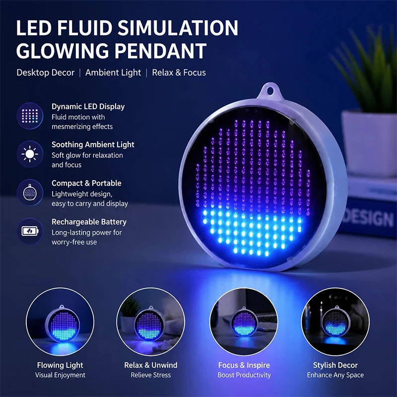 Round Pendant LED Fluid Simulated Luminous Light Desktop Ornament Water Flow Ambiance Lights For Home Decoration Lamp