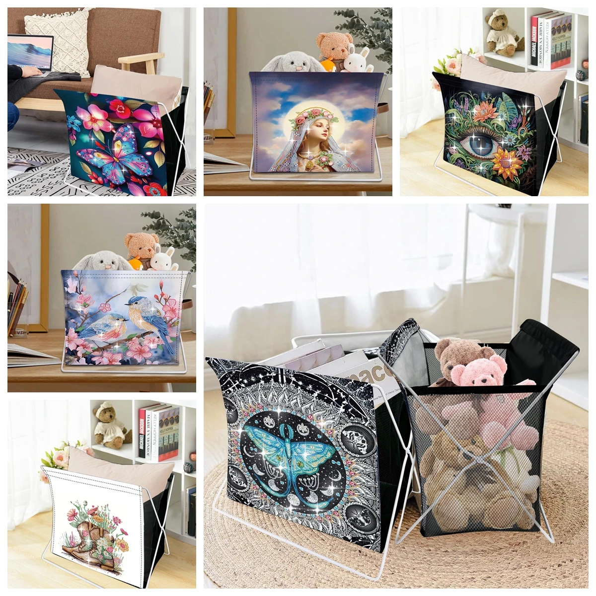 1pc/Set DIY Butterfly Diamond Painting Storage Baskets Ultra Large Capacity Canvas Diamond Art Storage Boxes for Organizing