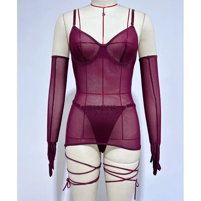Nolia Sexy for Mesh Backless Perspective Rope Women's Underwear Gloves Thong Sex Suit Lingerie Set 5d4;