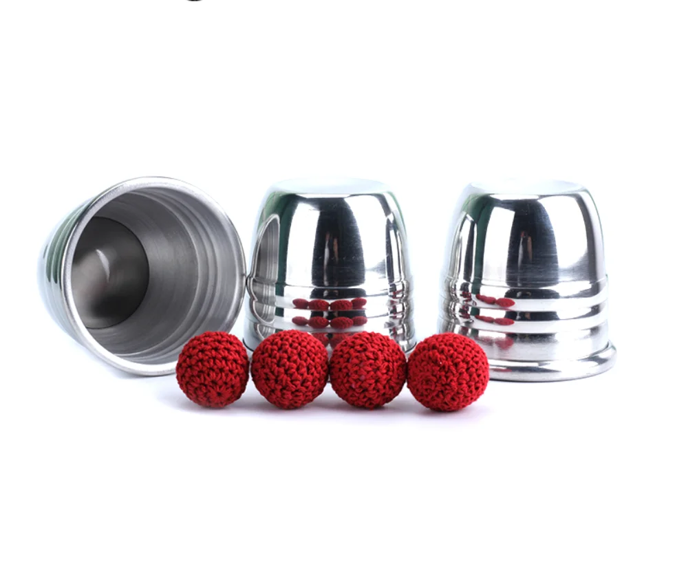 Super Professional Aluminum Three Cups and Balls With Cup (Large), Gimmick Props,Magic Tricks Magician Close Up Illusion