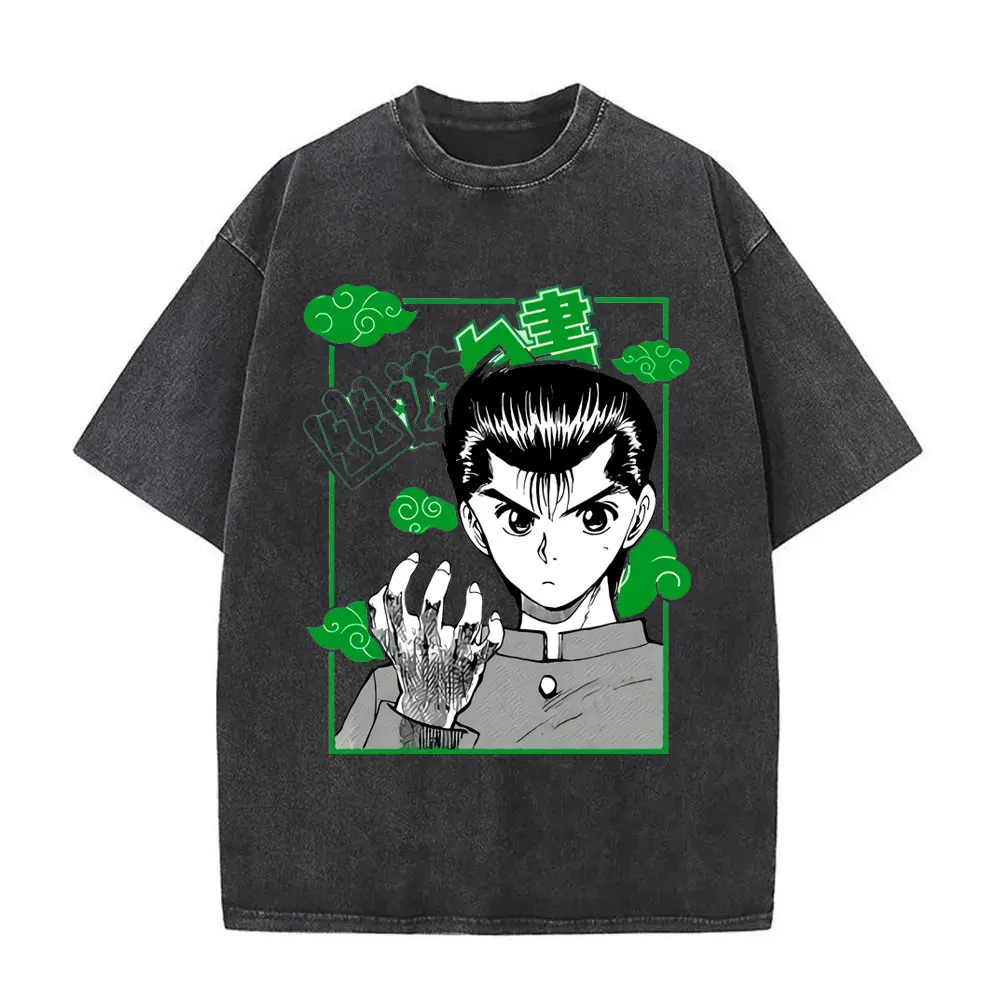 

Винтажные футболки с рисунком аниме YuYu Hakusho Urameshi Yuusuke, мужские и женские повседневные футболки большого размера, мужская уличная одежда