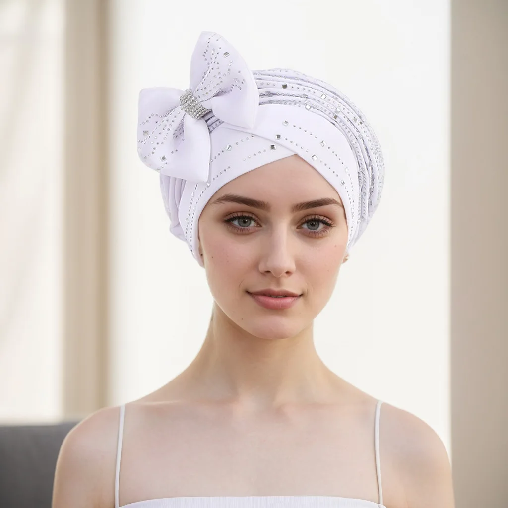 

African Turbans Women Auto Gele Stacked Stick Diamond Flower 2025 Fashion New Dashiki African Headtie Headwrap Hijab Muslim