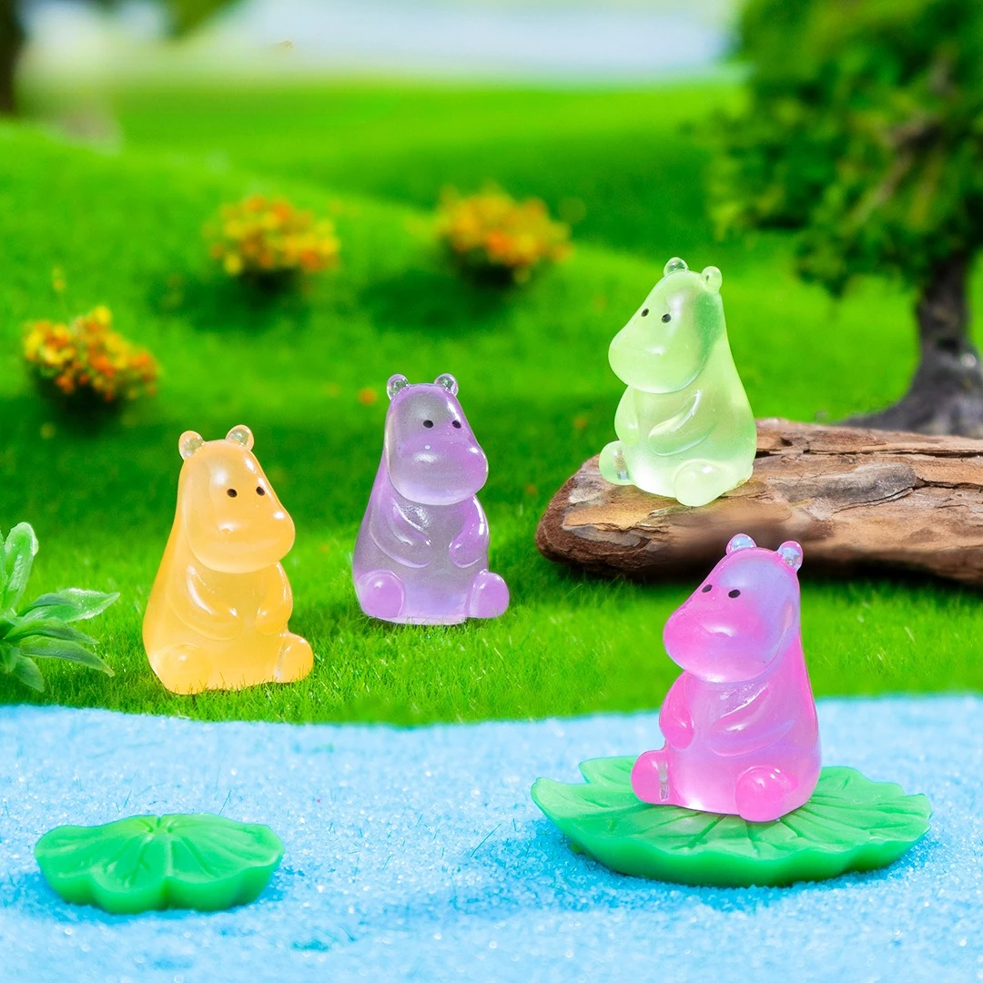 10/20/50 قطعة صغيرة الراتنج فرس النهر توهج في الظلام مضيئة مصغرة فرس النهر شخصيات حيوانات صغيرة DIY بها بنفسك الجنية Garde الديكور #3