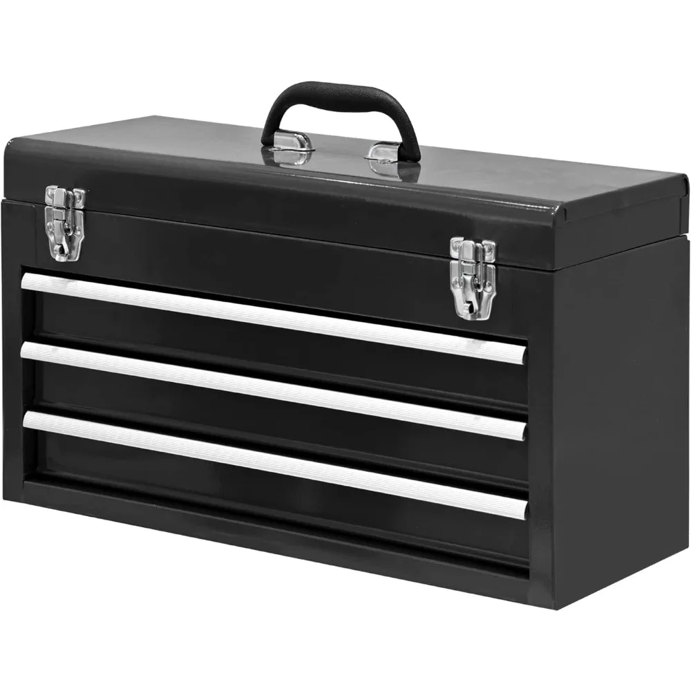 

3 Drawer 20“ Metal Tool Box Portable Steel Tool Chest with Metal Latch Closure for Garage, Home and Workbench,Black