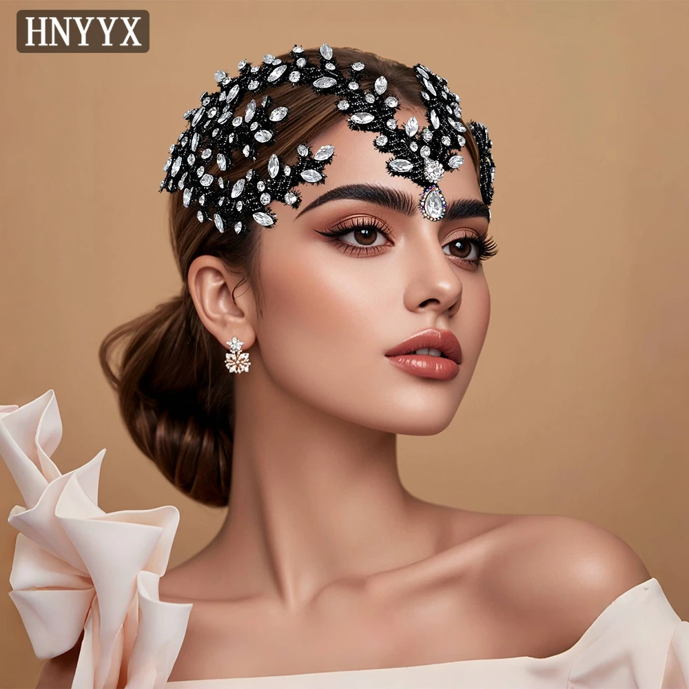HNYYX Accessori unici per capelli da sposa da sposa Copricapo fatto a mano con strass Copricapo elegante con catena sulla fronte delle nuove donne A380