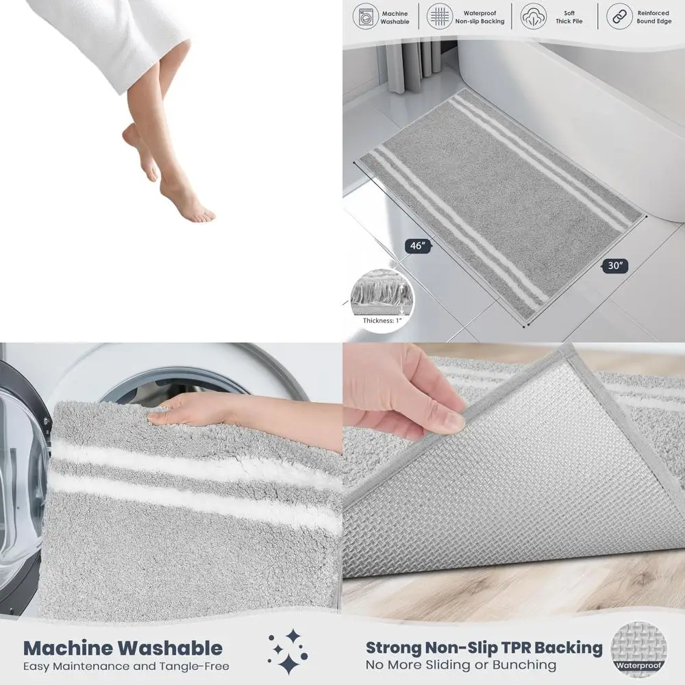 

30x46 Light Grey Non-Slip, Super Absorbent Shaggy Microfiber Bath Mat - Quick Dry, Plush for Bath, Shower & Sink