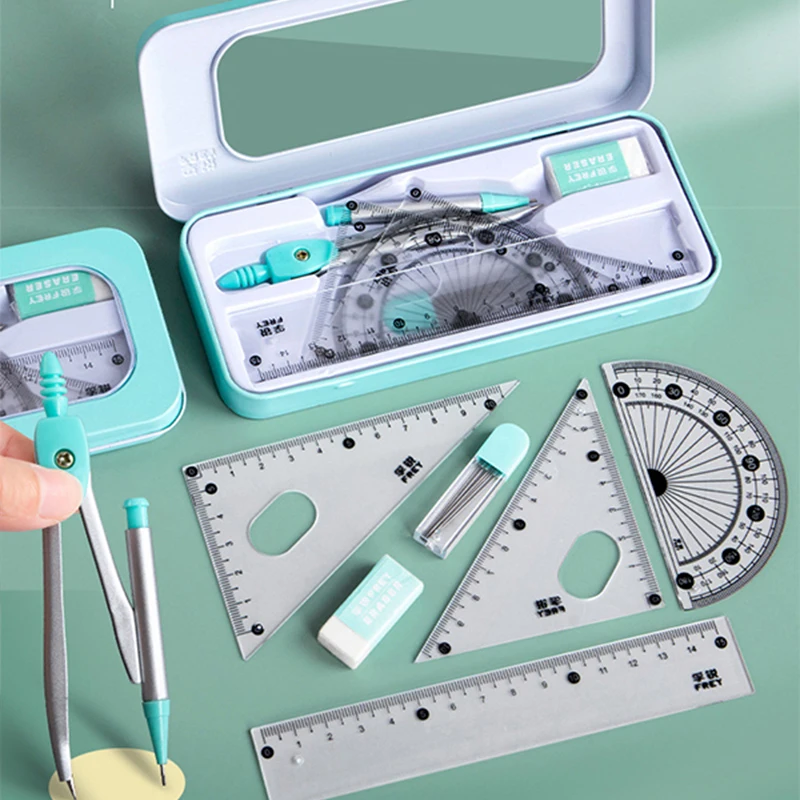 7 pezzi/set set di righelli per bussola set di misurazione matematica set di strumenti di disegno multifunzionali professionali per l'apprendimento geometrico righello per studenti