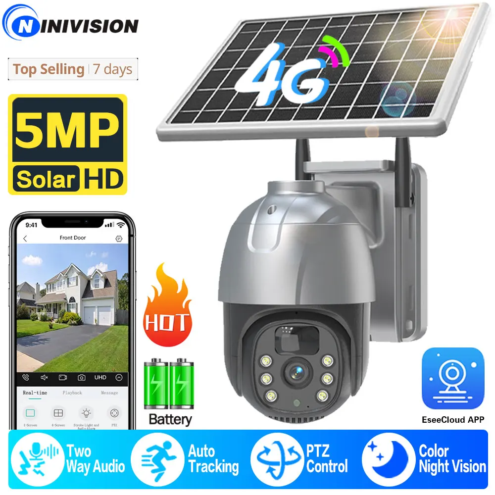 

Built-in Battery 4G PTZ Camera 5MP HD Outdoor Wireless Solar IP Camera Auto Tracking Video Surveillance Camera Long Time Standby