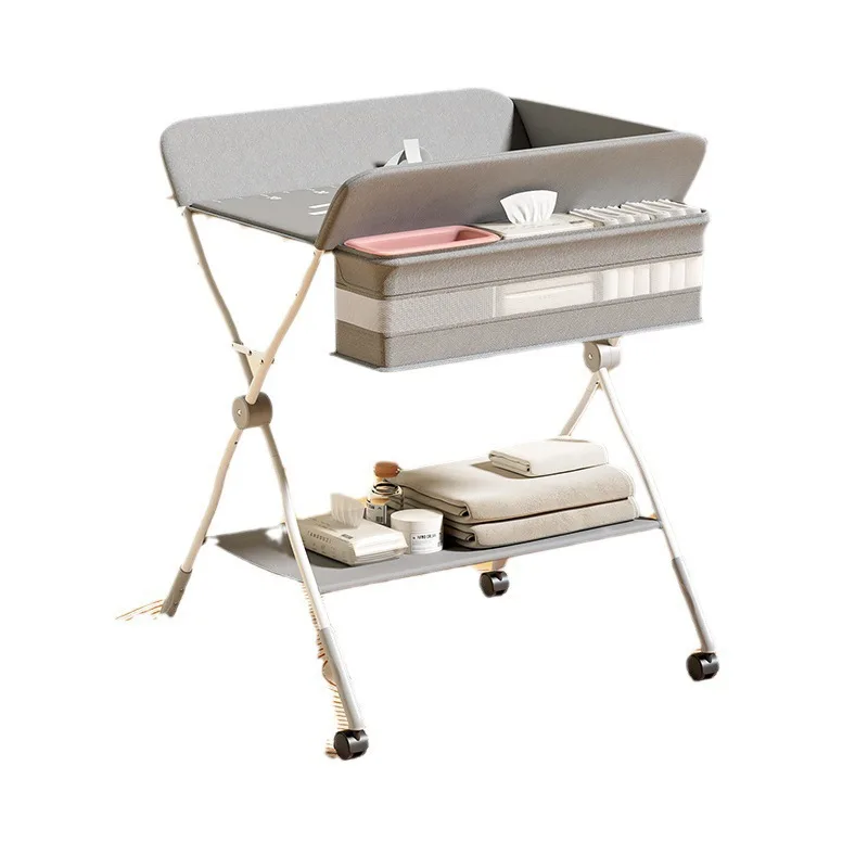 Multifunctional Foldable Baby Diaper Changing Table with Storage Organizer Adjustable Height Nursing Station for Newborns