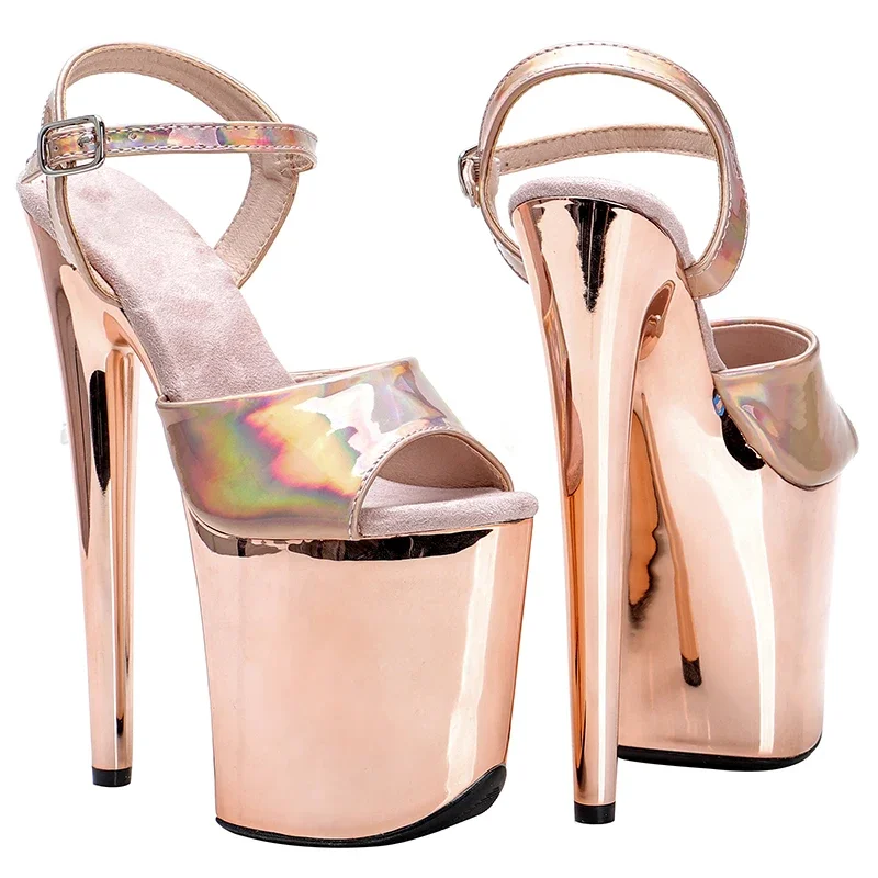 Leecabe 20CM/8Inch holography shiny PU Upper Trend fashion  electroplate high heel platform stripper heel pole dance sandals