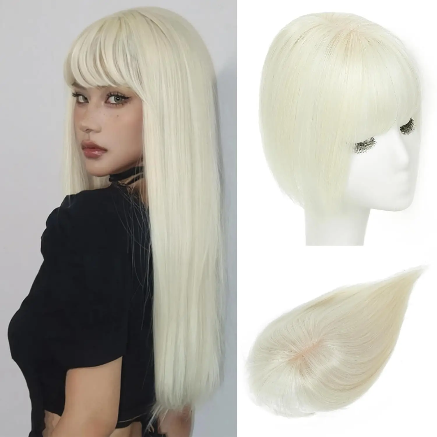 Natural Looking Jumbo Large Hair Topper for Thinning Hair with 5x9cm Swiss Lace Front Base & Monofilament Top 1001 White Blonde