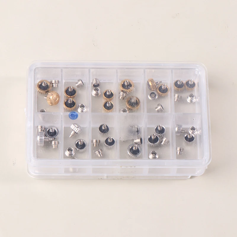 

48Pcs Mixed Watch Crowns Set Watch Waterproof Replacement Assorted Repair Tools Accessories Watchmakers Size 8.2*5.3*1.6cm