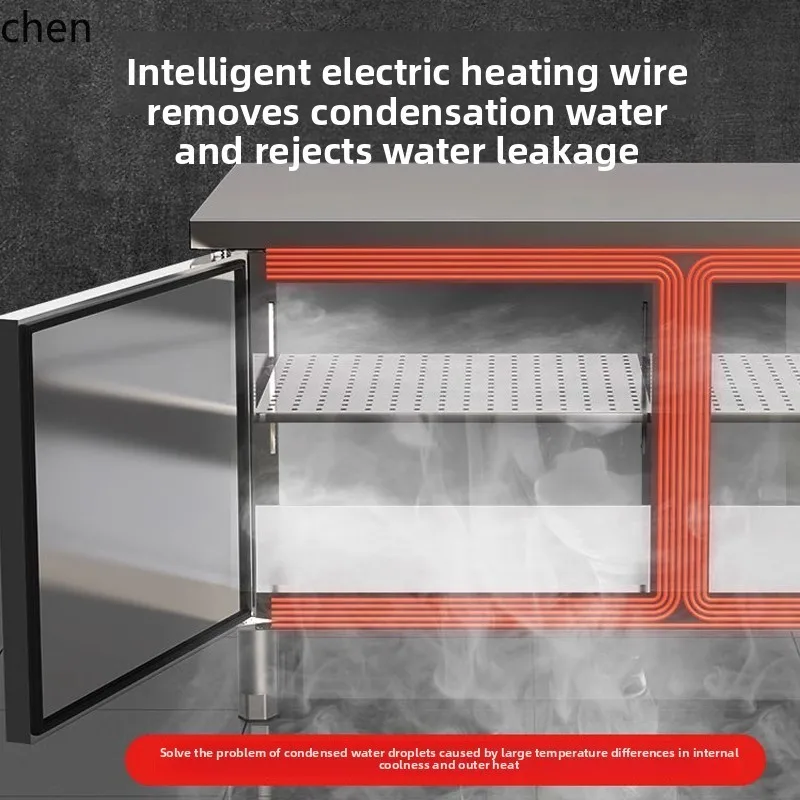 Banco da lavoro refrigerato HTT, congelatore per la conservazione della freschezza, cucina congelata in acciaio inossidabile, frigorifero con inserto senza gelo raffreddato ad aria