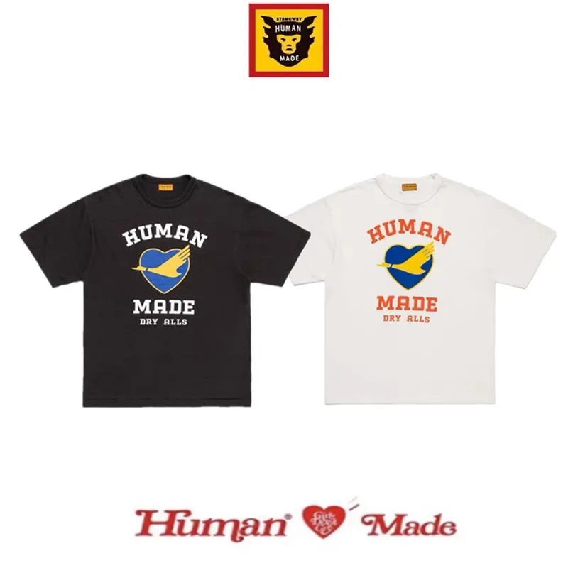 Human Made Style Heart Flying Duck Slub Cotton T-Shirt, Casual Tee for Unisex