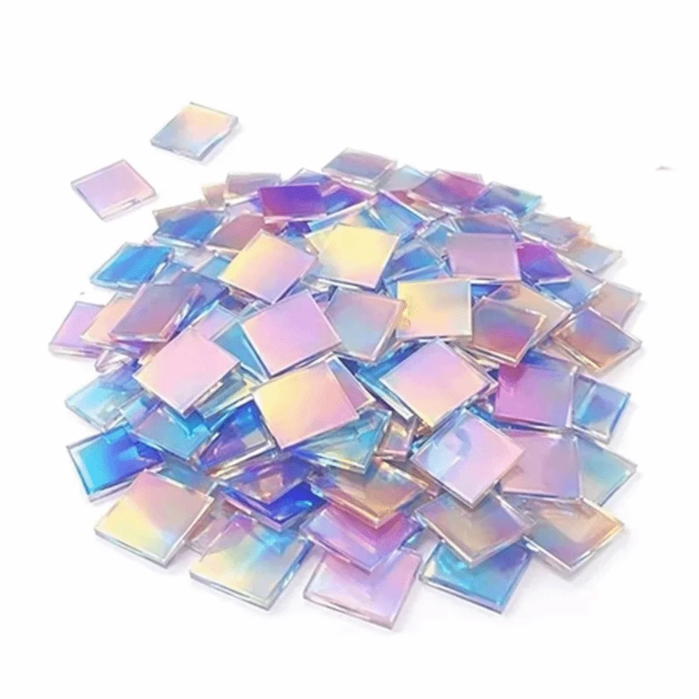 50pcs Rainbow Iridescent Mosaic Tiles Dual Tone Surface Acrylic Mosaic Squares Iridescent Finish Smooth Edges
