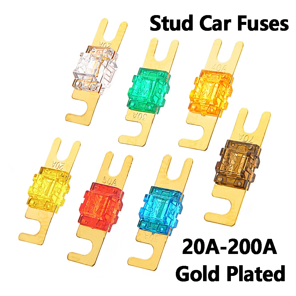 5PCS 20A 30A 40A  100A 125A   ANL Gold Plated Stud Car Fuses Mini Car Stereo Audio AFS Fuse 50A 60A 32V Auto Fuse Fuses 70A 80A