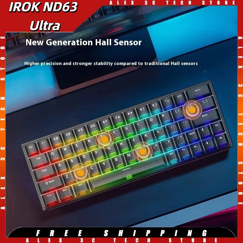 

IROK ND63 Ultra Gaming Keyboard with Magnetic Switch 0.001 mm RT 8K Polling Rate ARGB Light Hot-Swap Hall Sensor for Mac Windows