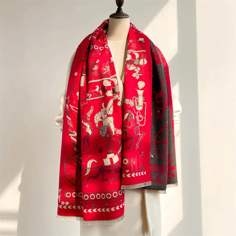 Warm Shawl Women Scarf Luxury Cashmere Winter Blanket Wraps Casual Horse Print Pashmina Bufanda Travel Poncho Stoles Echarpe